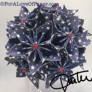 Deep blue paper flowers with white printed stars
